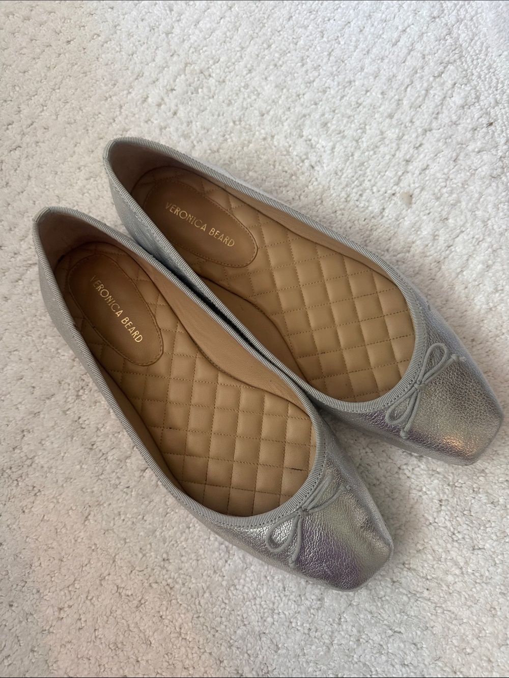 Veronica Beard Iridescent Silver Ballet Flats with Bow